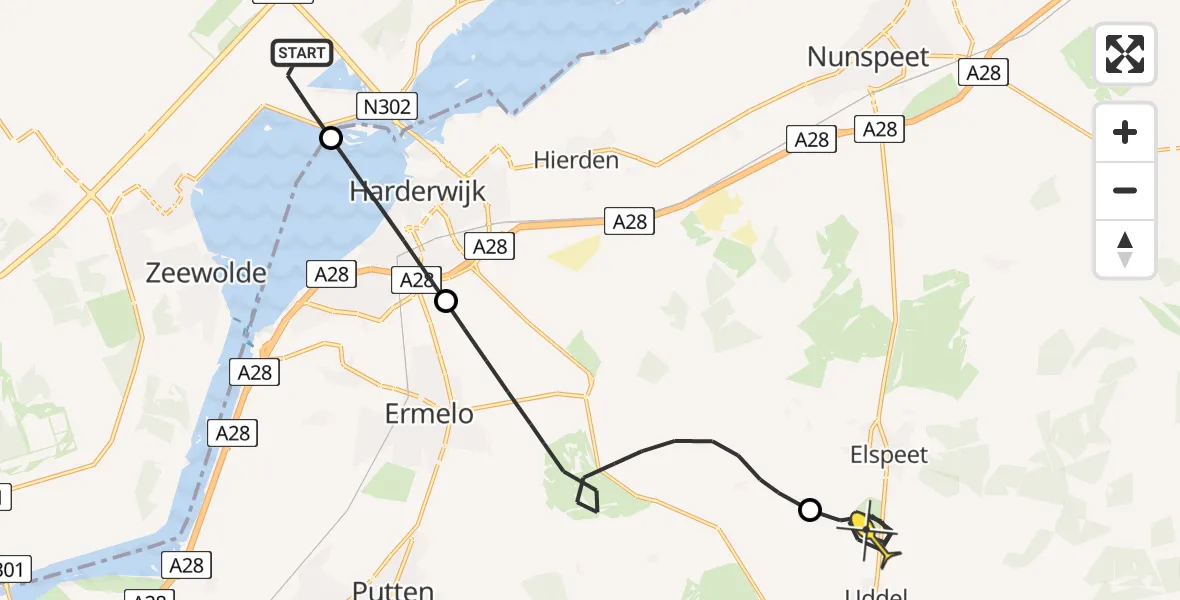 Routekaart van de vlucht: Politieheli naar Elspeet, Pluvierenweg