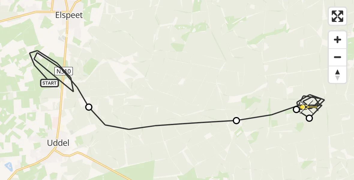 Routekaart van de vlucht: Politiehelikopter naar Vaassen, Uddelerweg
