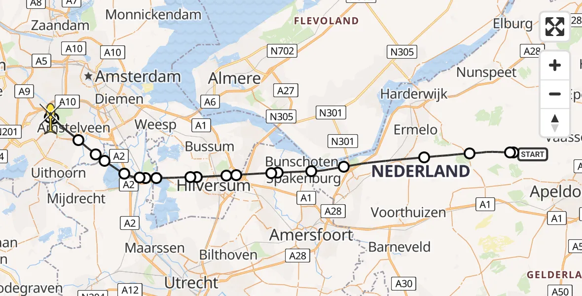Routekaart van de vlucht: Politiehelikopter naar Schiphol, Elspeterweg