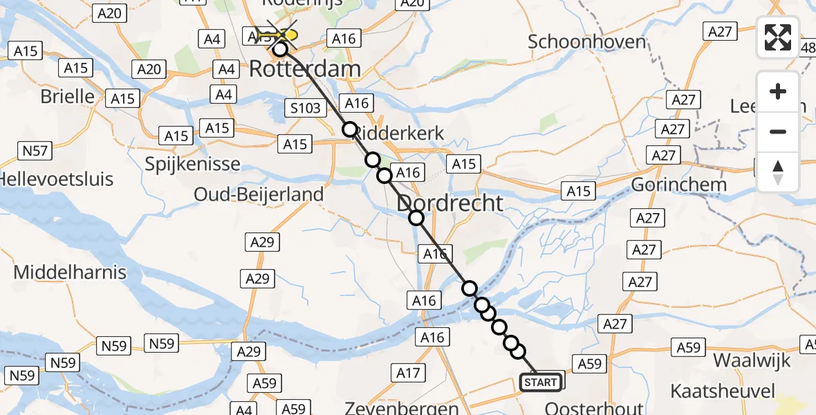Routekaart van de vlucht: Lifeliner 2 naar Rotterdam The Hague Airport, Kerkdijk