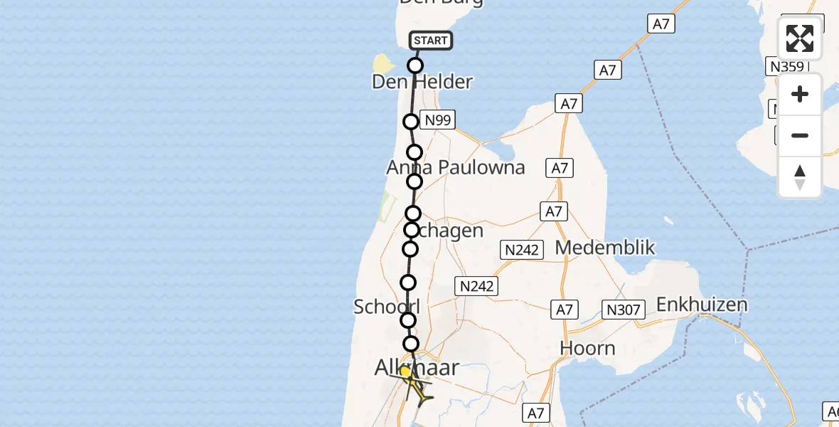 Routekaart van de vlucht: Ambulanceheli naar Alkmaar, Molwerk