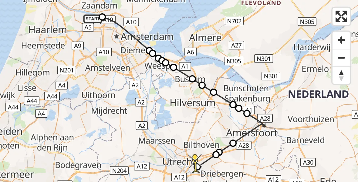 Routekaart van de vlucht: Lifeliner 1 naar Universitair Medisch Centrum Utrecht, Scheepsbouwkade
