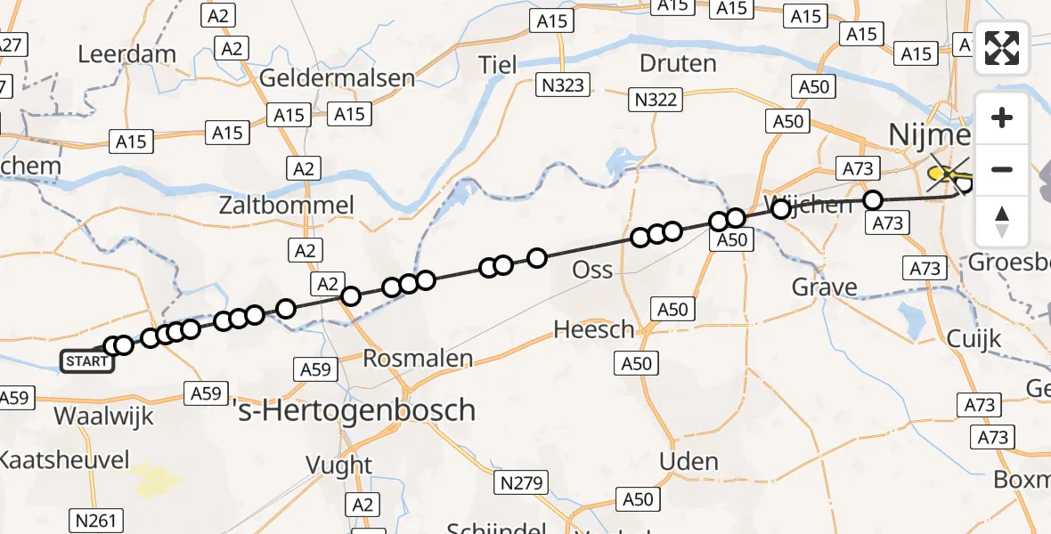 Routekaart van de vlucht: Lifeliner 3 naar Radboud Universitair Medisch Centrum, Elsdijk