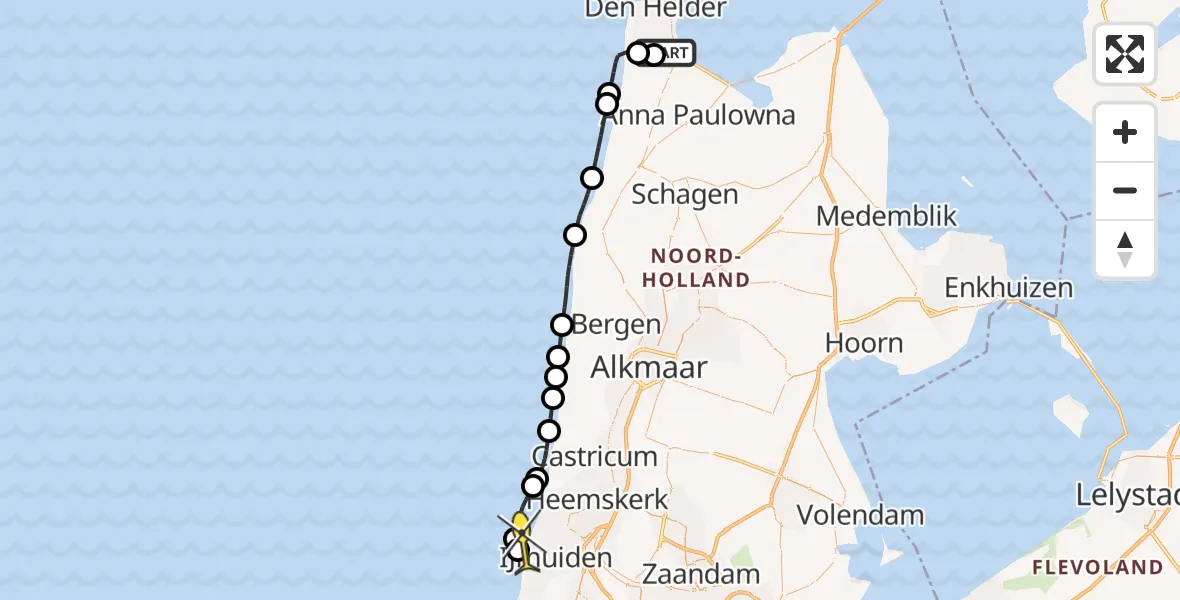 Routekaart van de vlucht: Kustwachthelikopter naar Velsen-Noord, Middenvliet