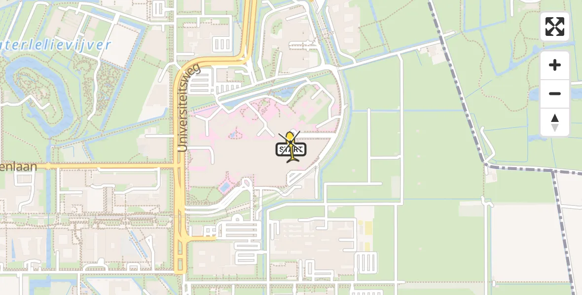 Routekaart van de vlucht: Lifeliner 1 naar Universitair Medisch Centrum Utrecht, UMC Ambulancetunnel