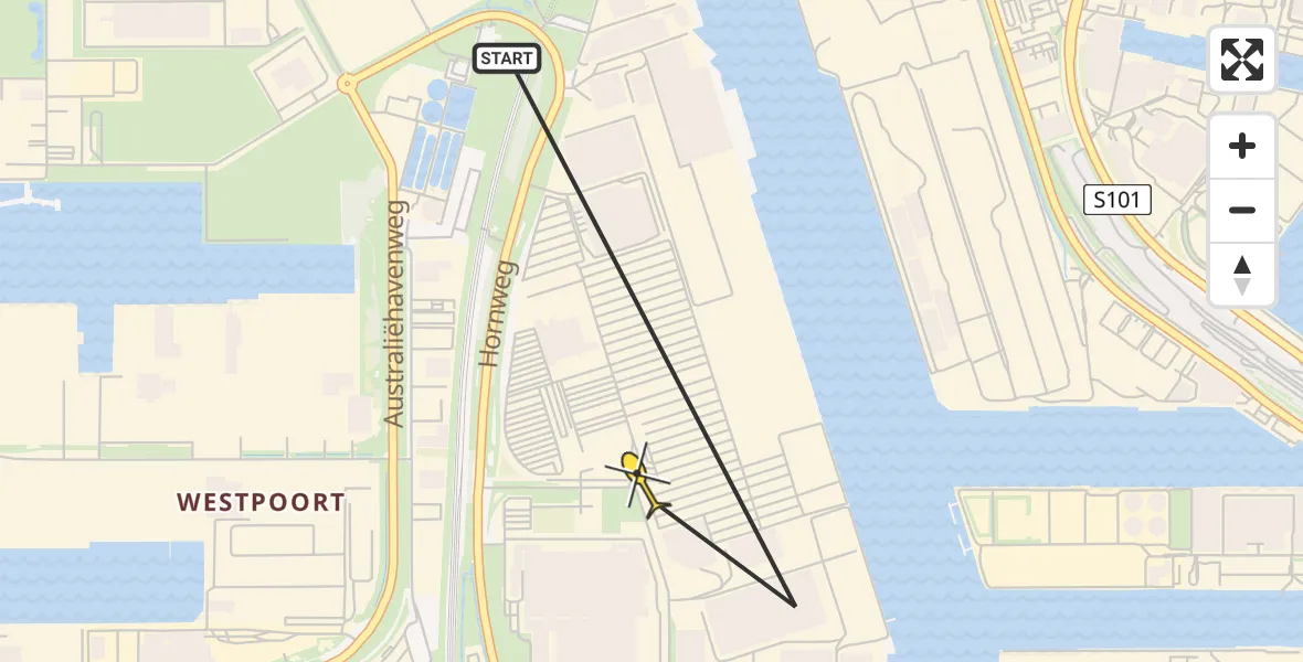 Routekaart van de vlucht: Lifeliner 1 naar Amsterdam Heliport, Corsicaweg