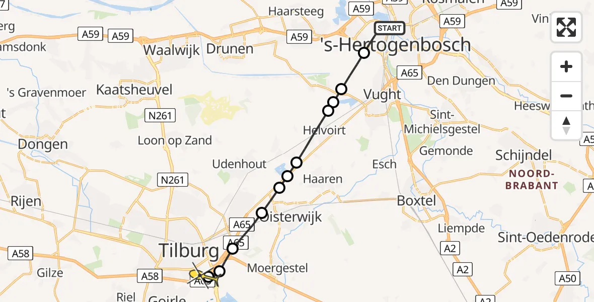 Routekaart van de vlucht: Lifeliner 2 naar Tilburg, Koenendelseweg