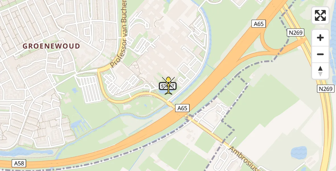 Routekaart van de vlucht: Lifeliner 2 naar Tilburg, Hilvarenbeekseweg