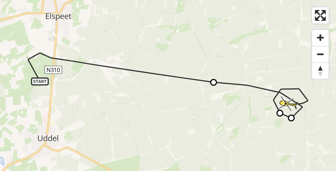 Routekaart van de vlucht: Politieheli naar Vaassen, Kleine Kolonieweg