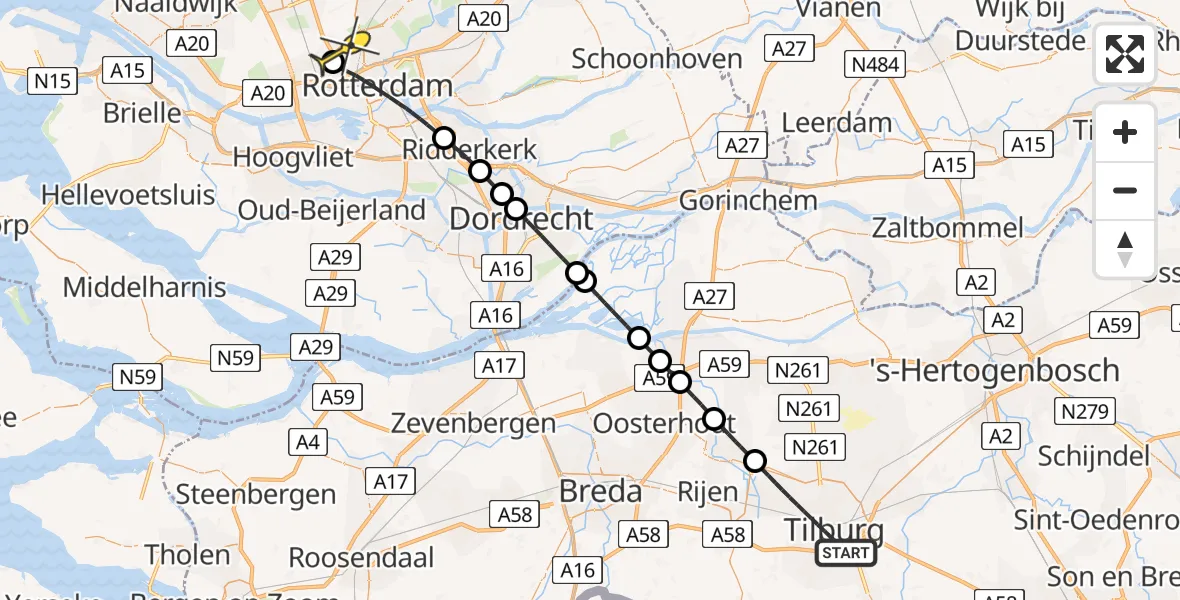 Routekaart van de vlucht: Lifeliner 2 naar Rotterdam The Hague Airport, Leijweg