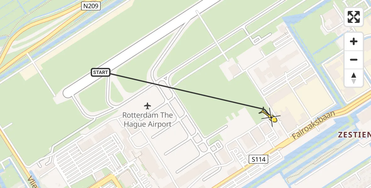 Routekaart van de vlucht: Lifeliner 2 naar Rotterdam The Hague Airport, Brandenburgbaan