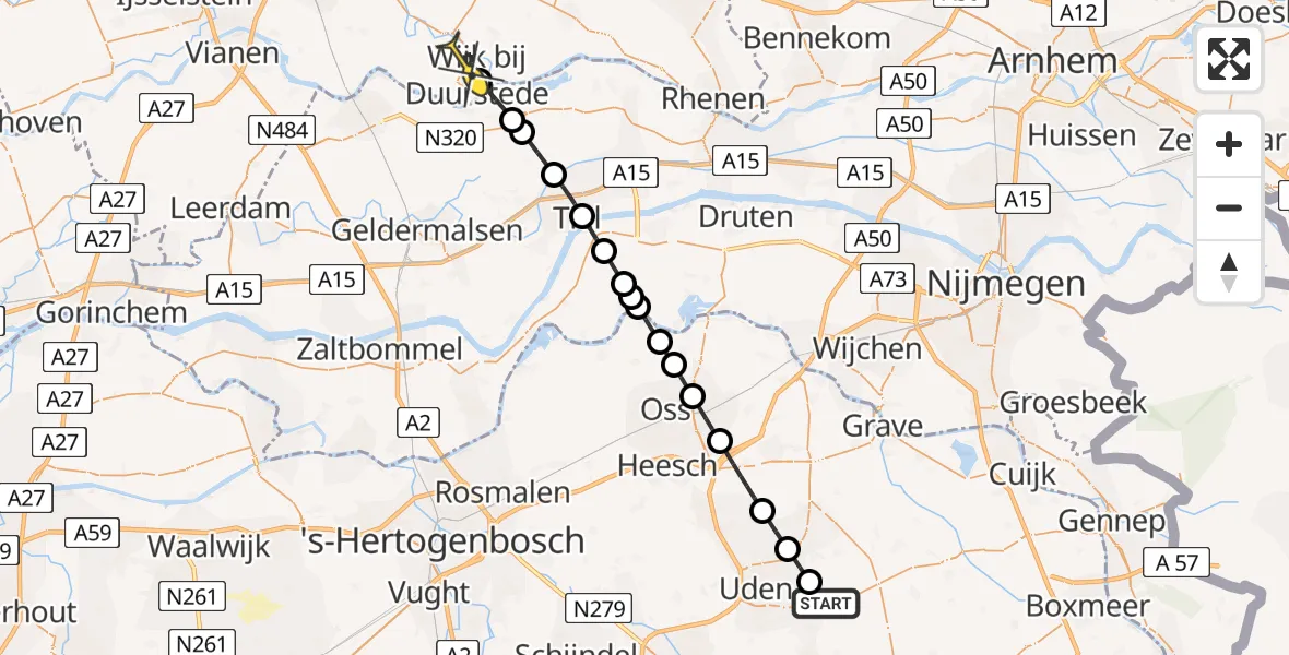 Routekaart van de vlucht: Lifeliner 3 naar Wijk bij Duurstede, Jagersveld