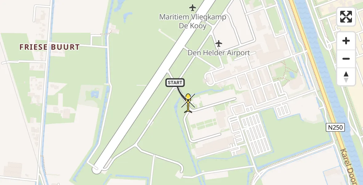Routekaart van de vlucht: Kustwachthelikopter naar Vliegveld De Kooy, Luchthavenweg