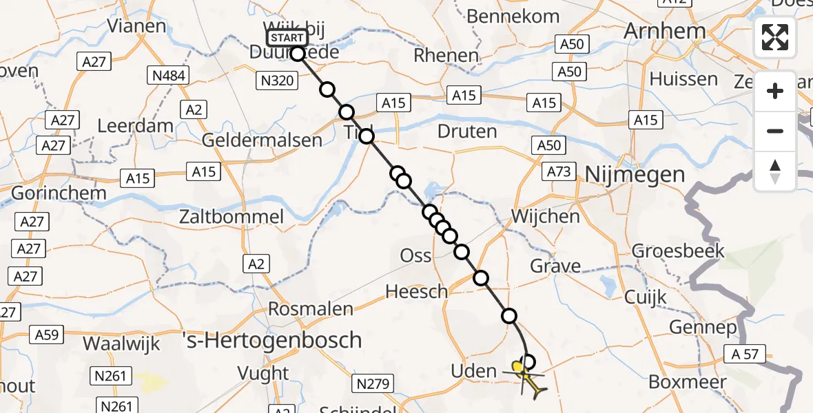 Routekaart van de vlucht: Lifeliner 3 naar Vliegbasis Volkel, Vechtsteen