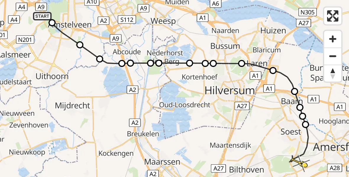 Routekaart van de vlucht: Politieheli naar Soest, Schipholdijk