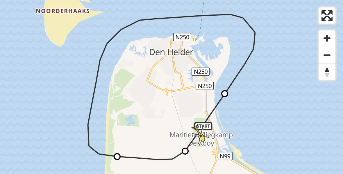 Routekaart van de vlucht: Kustwachthelikopter naar Vliegveld De Kooy, Oostoeverweg