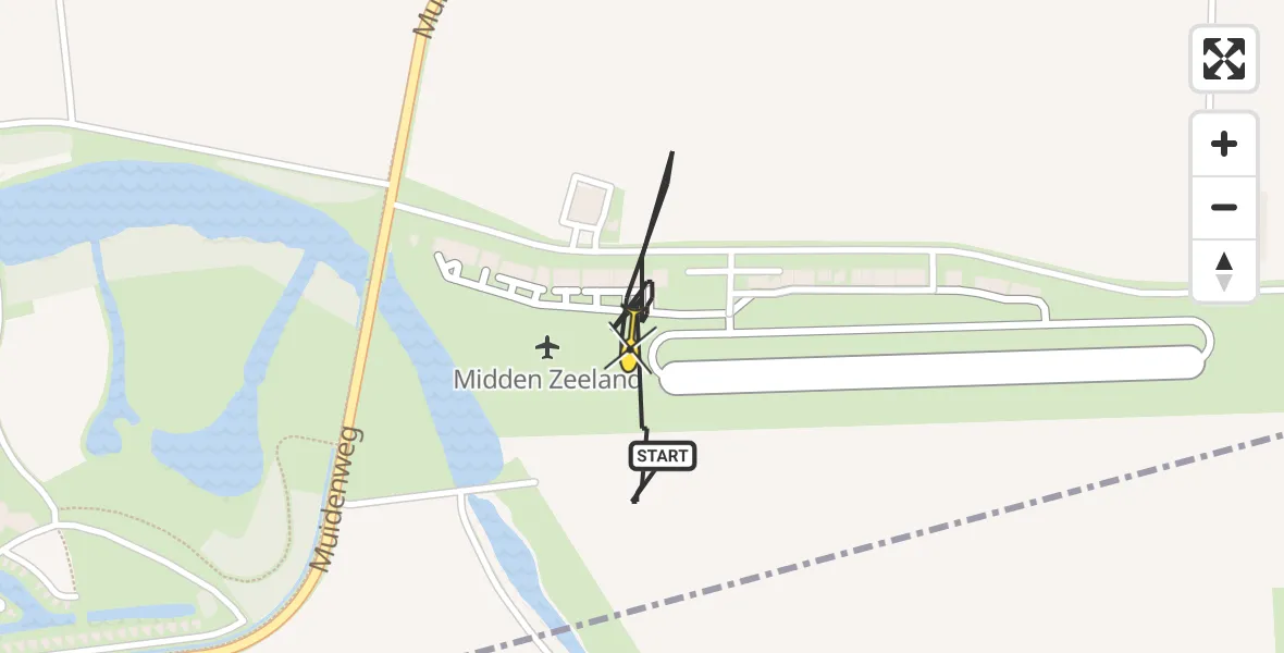 Routekaart van de vlucht: Kustwachthelikopter naar Vliegveld Midden-Zeeland, Calandweg