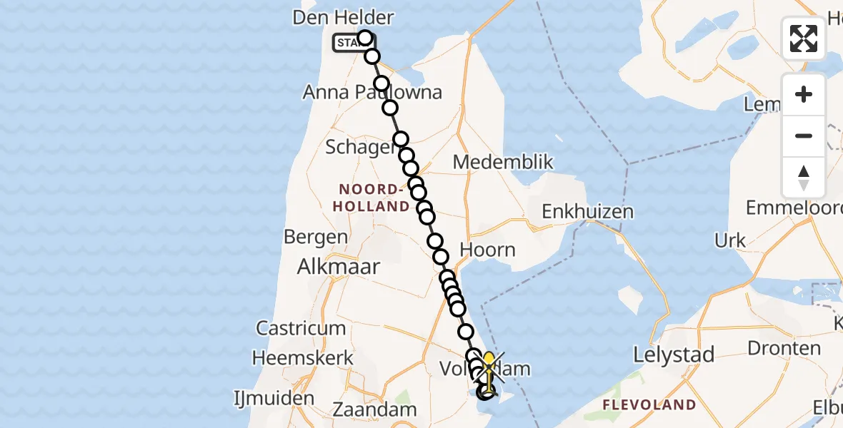 Routekaart van de vlucht: Kustwachthelikopter naar Marken, Balgzanddijk