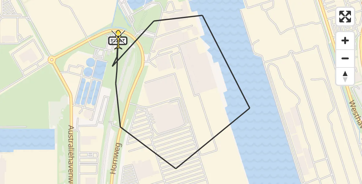 Routekaart van de vlucht: Lifeliner 1 naar Amsterdam Heliport, Elbaweg