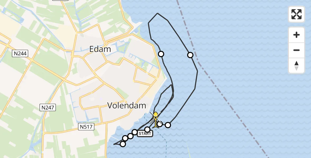 Routekaart van de vlucht: Kustwachthelikopter naar Volendam, Noordeinde