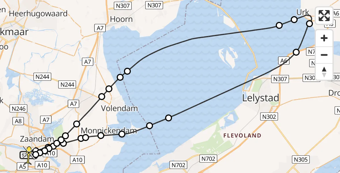 Routekaart van de vlucht: Lifeliner 1 naar Amsterdam Heliport, Stadsstrand Kanaal Noord