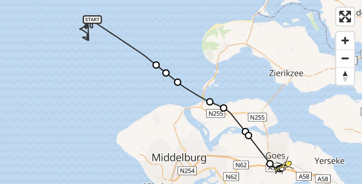 Routekaart van de vlucht: Kustwachthelikopter naar Goes, Zwarte Beier