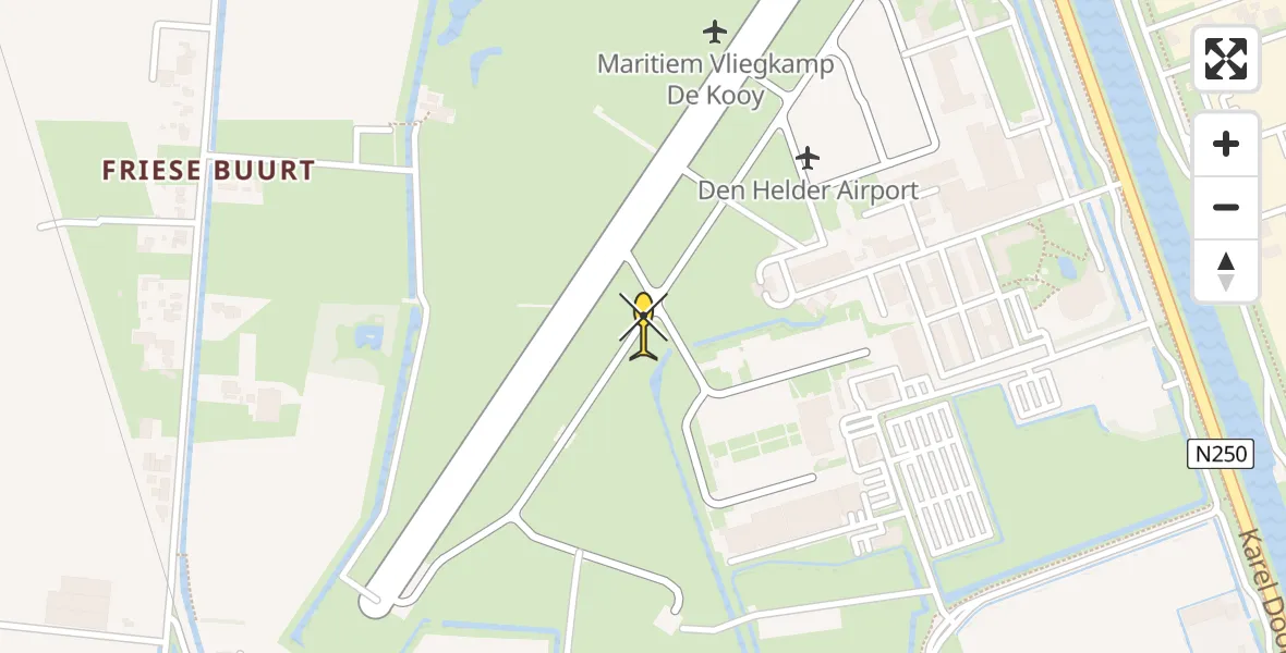 Routekaart van de vlucht: Kustwachthelikopter naar Vliegveld De Kooy