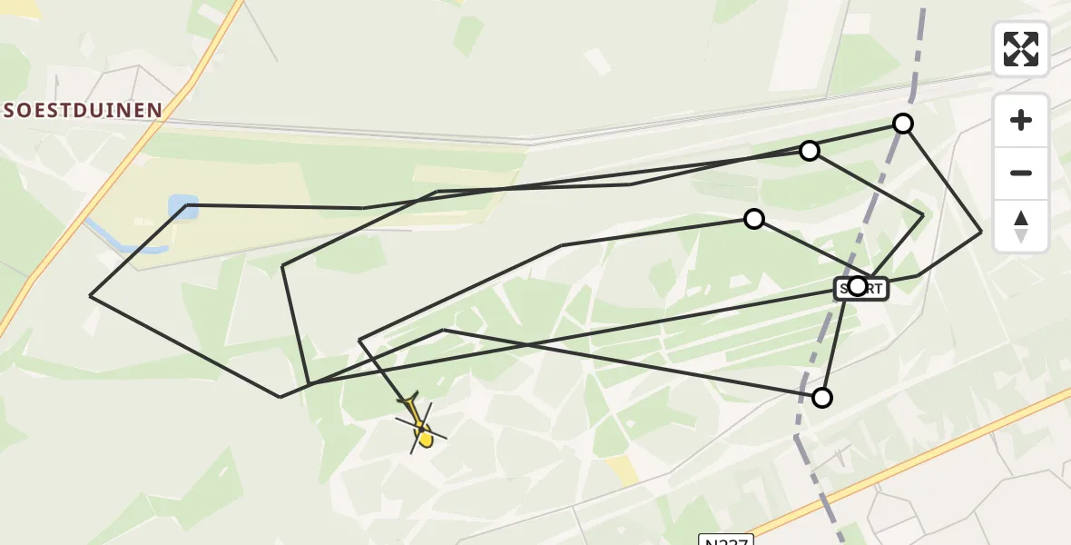 Routekaart van de vlucht: Politiehelikopter naar Soest, Barchman Wuytierslaan