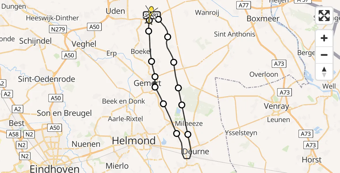 Routekaart van de vlucht: Lifeliner 3 naar Vliegbasis Volkel, Beukenlaan