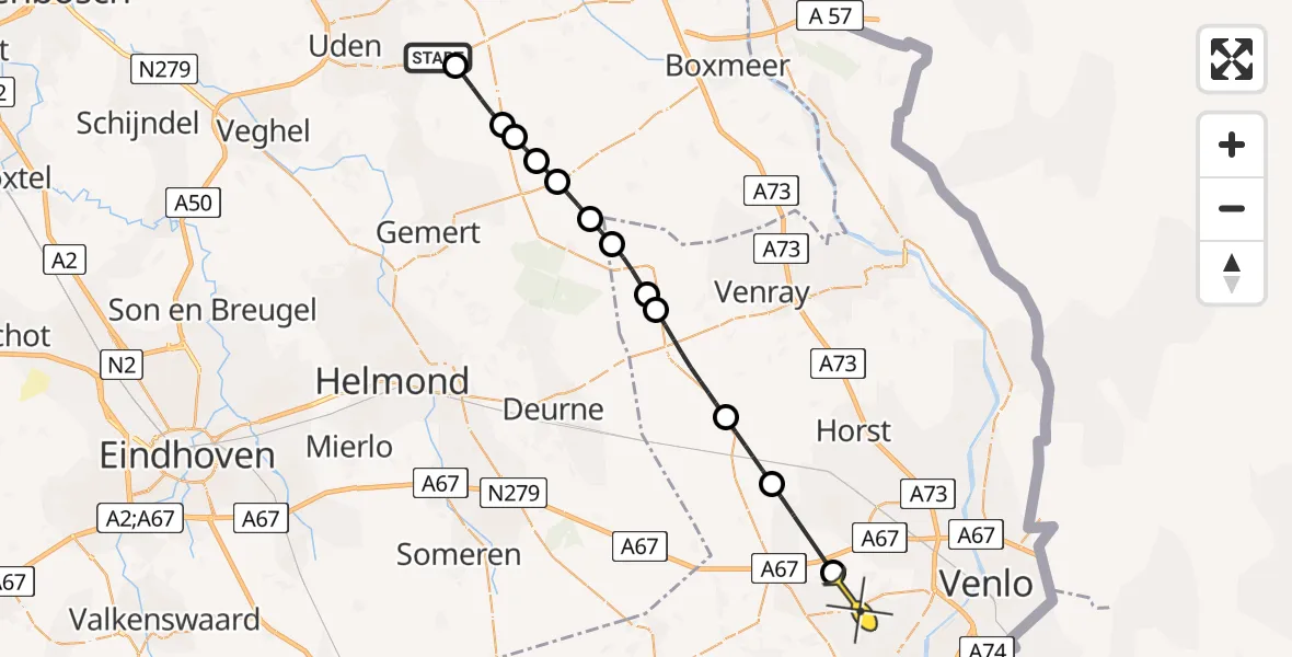 Routekaart van de vlucht: Lifeliner 3 naar Maasbree, Oudedijk