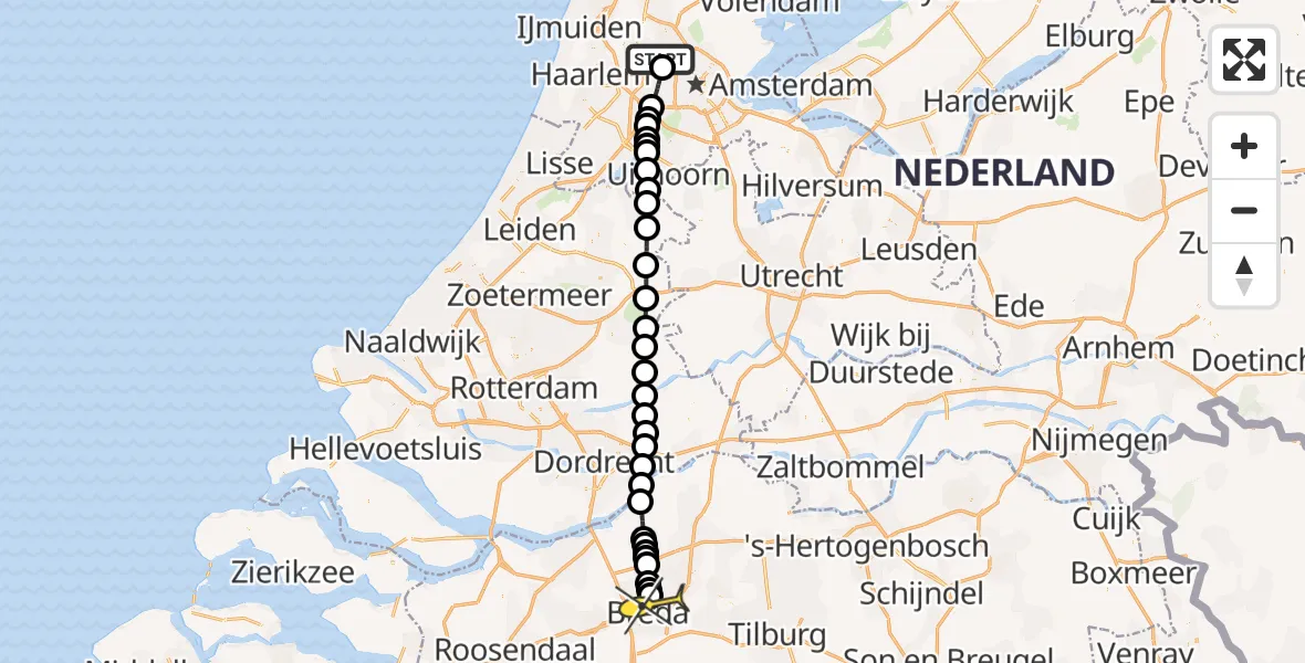 Routekaart van de vlucht: Lifeliner 1 naar Breda, Kajuitpad