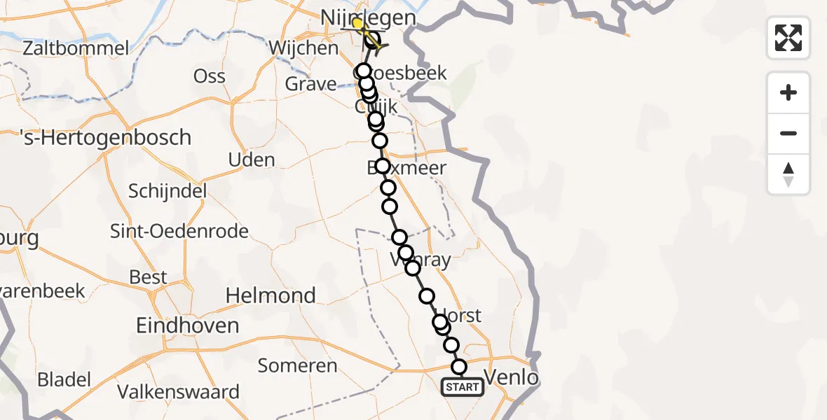 Routekaart van de vlucht: Lifeliner 3 naar Radboud Universitair Medisch Centrum, Lange Heide