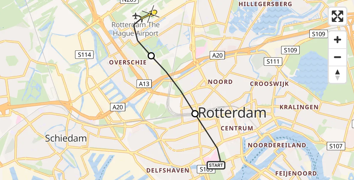 Routekaart van de vlucht: Lifeliner 2 naar Rotterdam The Hague Airport, Van Speykstraat