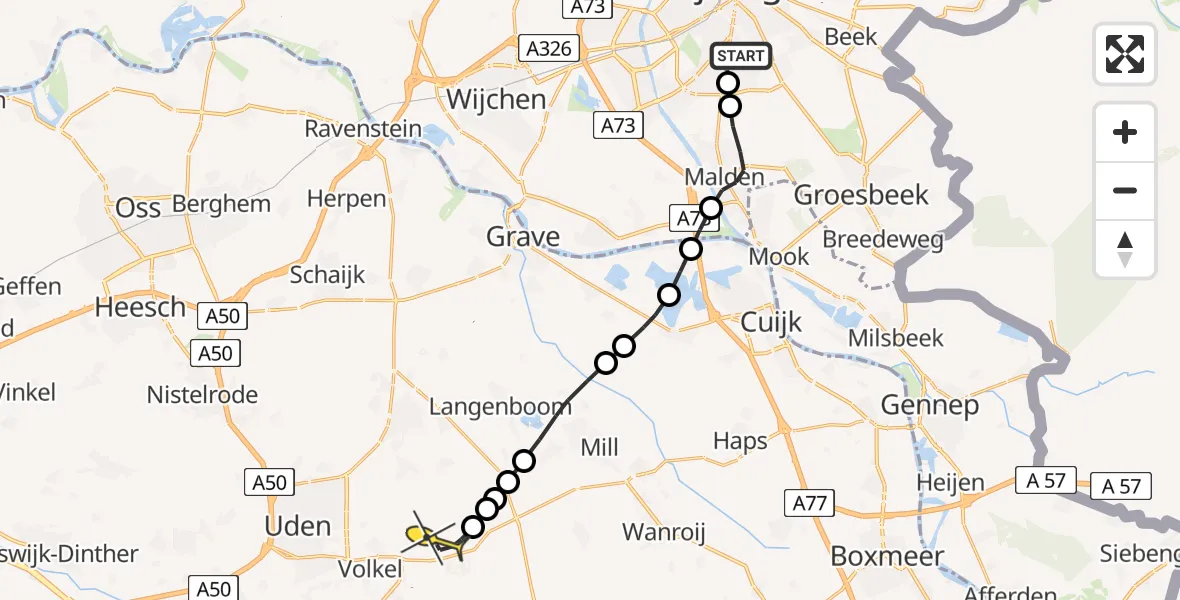 Routekaart van de vlucht: Lifeliner 3 naar Vliegbasis Volkel, Heemraadstraat
