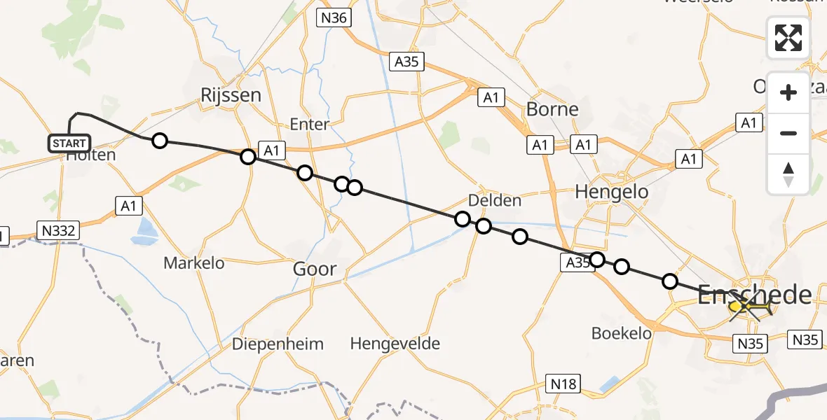 Routekaart van de vlucht: Lifeliner 4 naar Enschede, Helhuizerweg