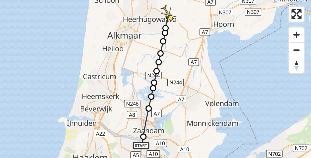 Routekaart van de vlucht: Lifeliner 1 naar Obdam, Kanaalkade