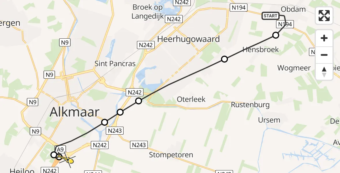 Routekaart van de vlucht: Lifeliner 1 naar Alkmaar, Braken