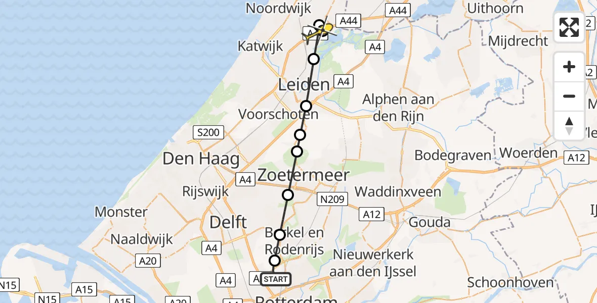 Routekaart van de vlucht: Lifeliner 2 naar Warmond, Oude Bovendijk