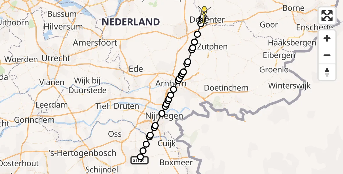 Routekaart van de vlucht: Lifeliner 3 naar Deventer, Millsebaan