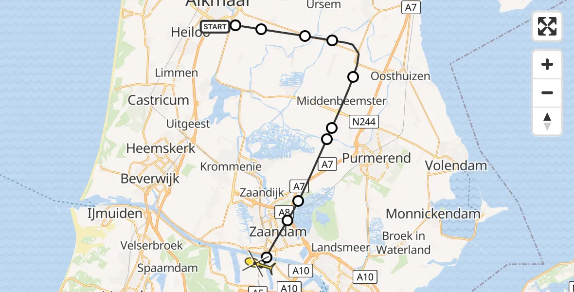 Routekaart van de vlucht: Lifeliner 1 naar Amsterdam Heliport, Zuidervaart
