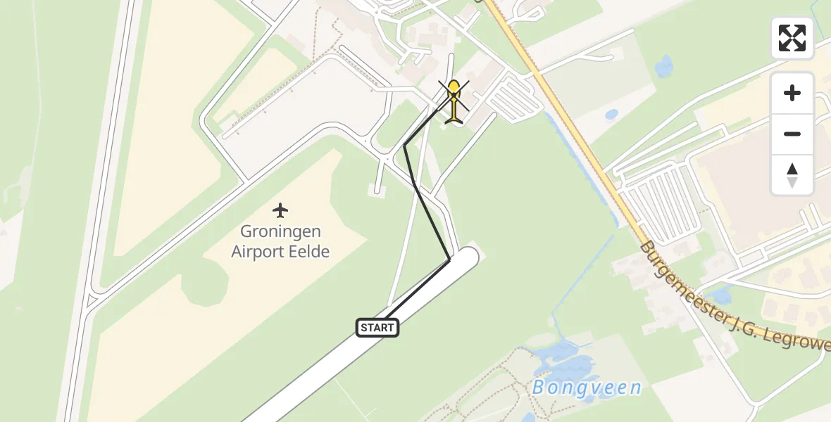 Routekaart van de vlucht: Traumaheli naar Groningen Airport Eelde, Machlaan