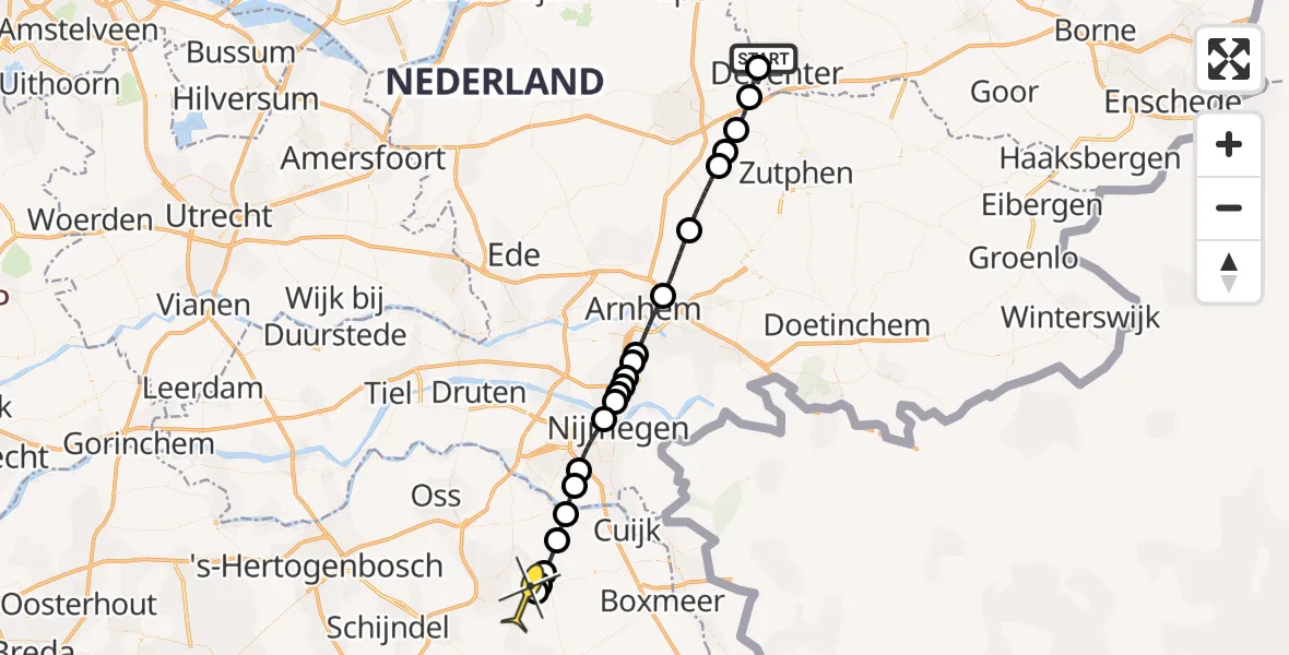 Routekaart van de vlucht: Lifeliner 3 naar Vliegbasis Volkel, Hackfortweg