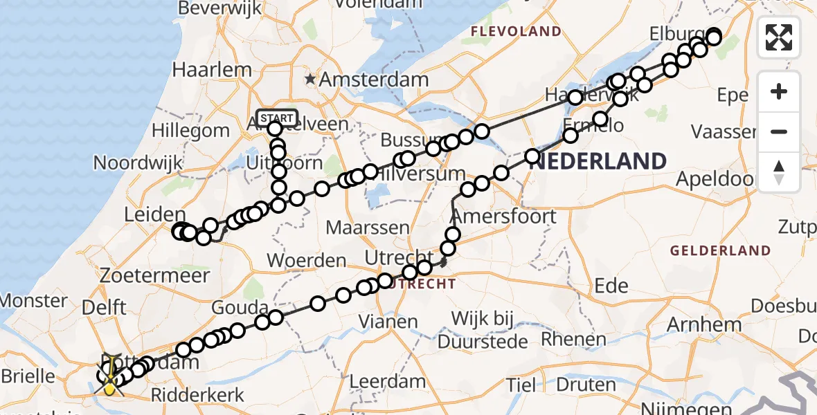 Routekaart van de vlucht: Politieheli naar Schiedam, Westerkimweg