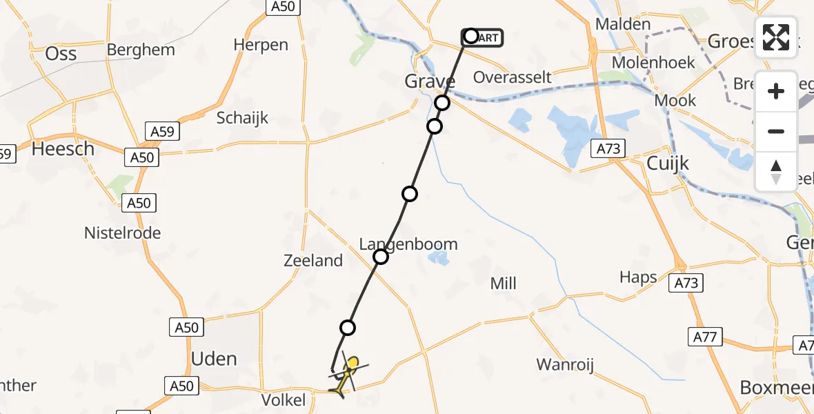 Routekaart van de vlucht: Lifeliner 3 naar Vliegbasis Volkel, Broekstraat