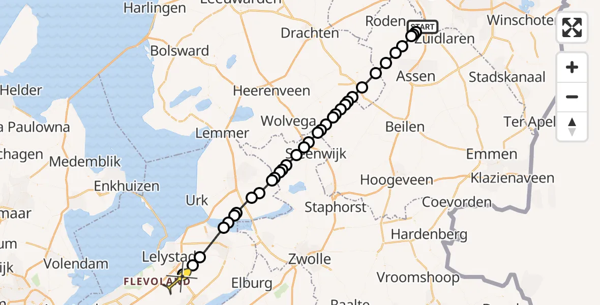 Routekaart van de vlucht: Traumahelikopter naar Lelystad Airport, Moespot