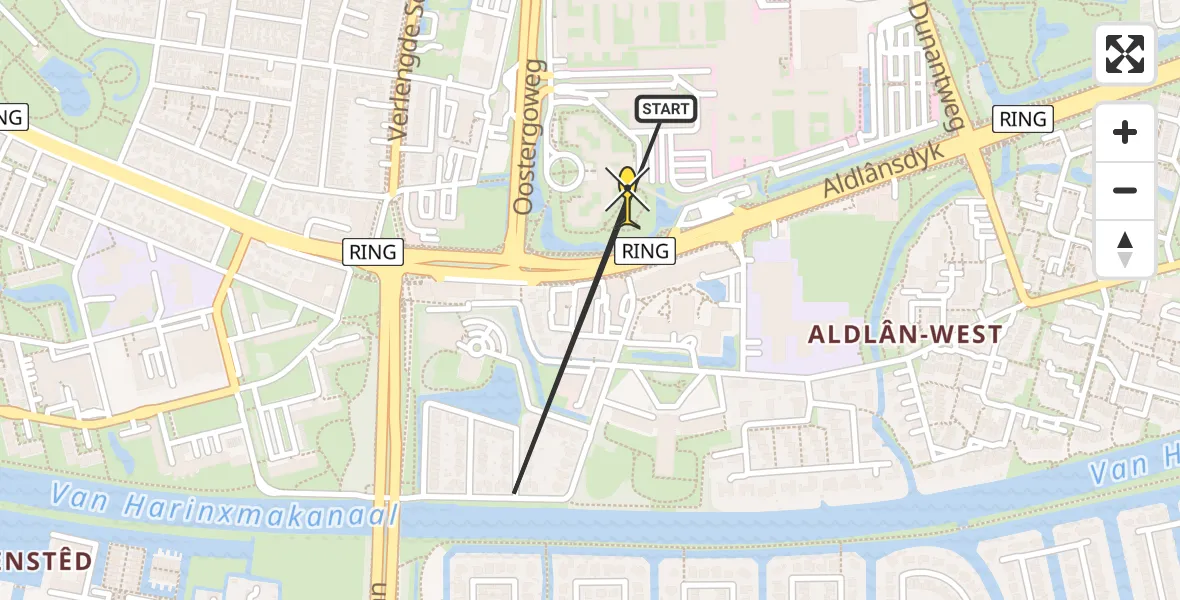 Routekaart van de vlucht: Ambulanceheli naar Leeuwarden, Borniastraat