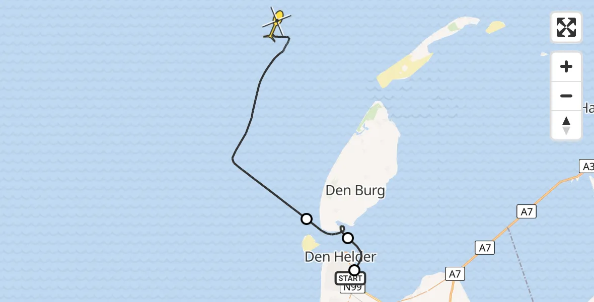 Routekaart van de vlucht: Kustwachthelikopter naar Oostoeverweg