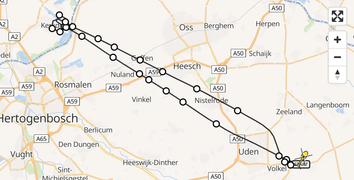 Routekaart van de vlucht: Lifeliner 3 naar Vliegbasis Volkel, Venstraat