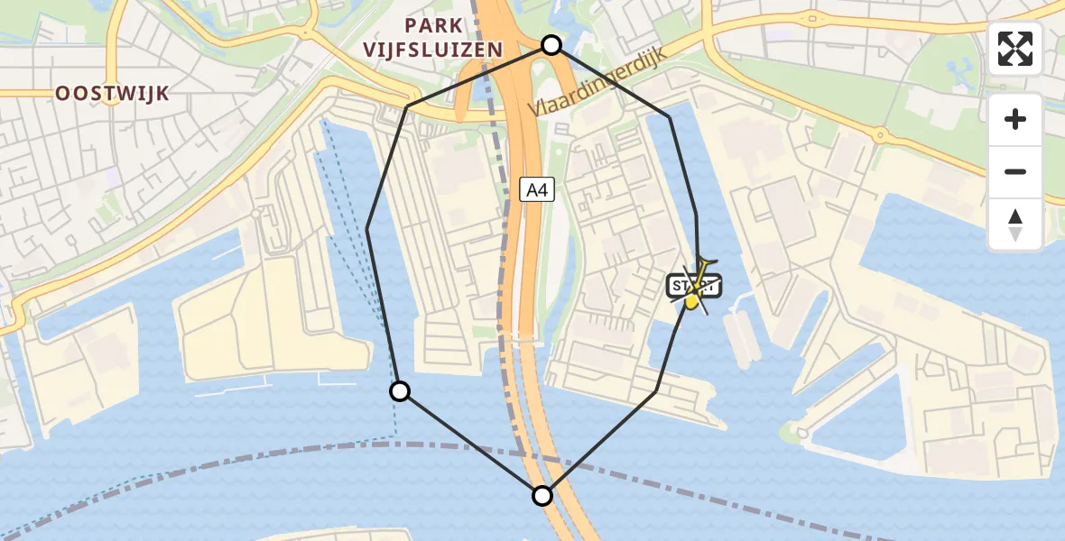 Routekaart van de vlucht: Politiehelikopter naar Schiedam, Schiedamsedijk