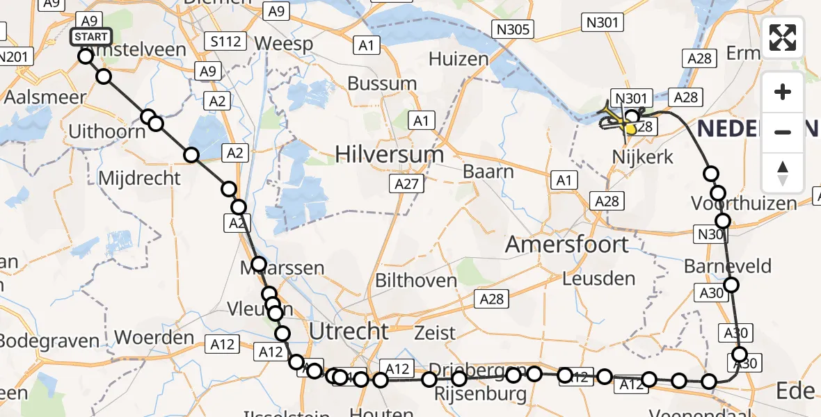 Routekaart van de vlucht: Politieheli naar Nijkerk, Mr. Jac. Takkade
